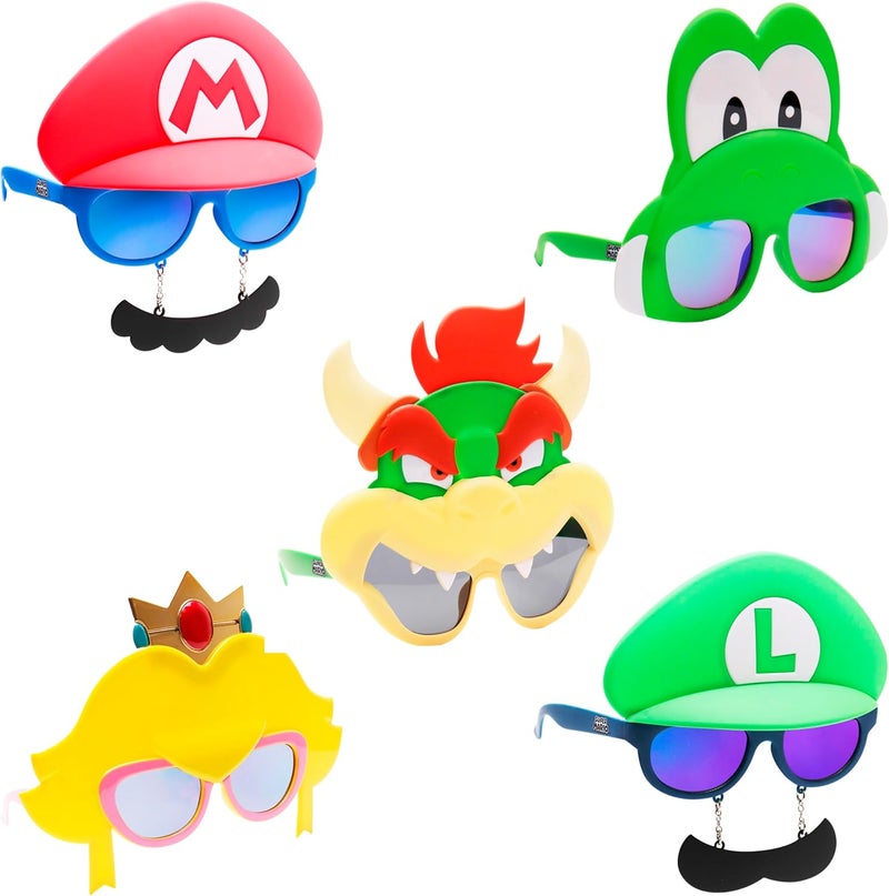 Sun-Staches نظارات شمسية رسمية سوبر ماريو | إكسسوار زي ماريو لويجي بيك بوزر يوشي وواريو أو واه لويجي - Image 1